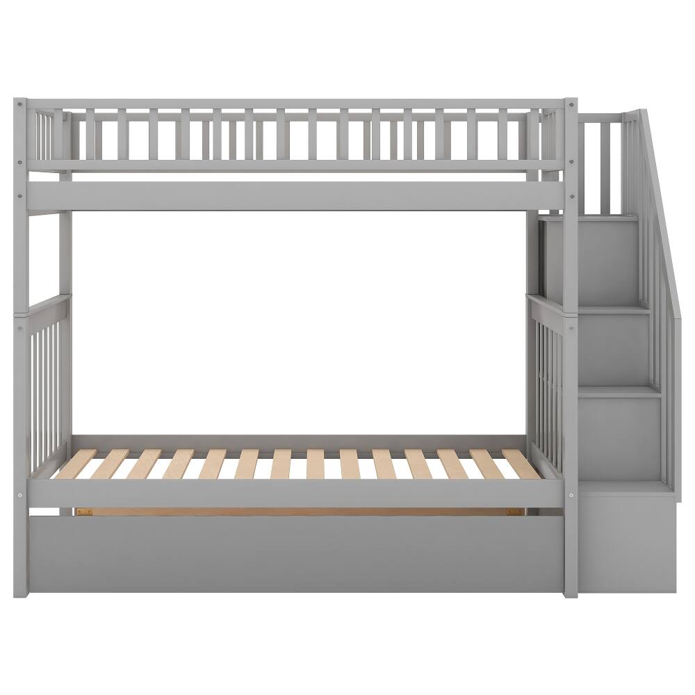 Alt View 6. Loheer - Loheer Twin Over Twin Bunk Bed with Trundle and Storage Shelves Gray Solid Wood - Gray.