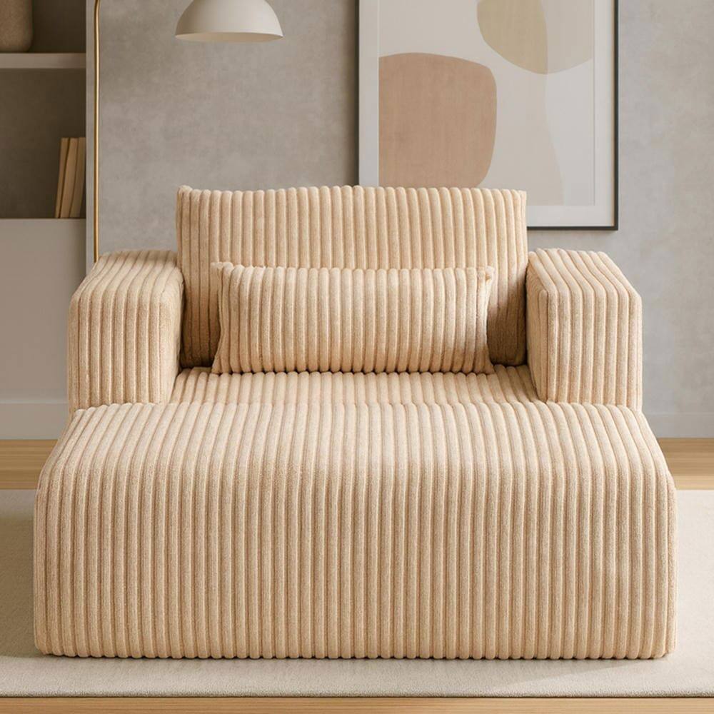 Alt View 1. Kadyn - Oversized All-Foam Lounge Chair with Ottoman, Modular Corduroy, No-Tool Assembly, Beige - Beige.