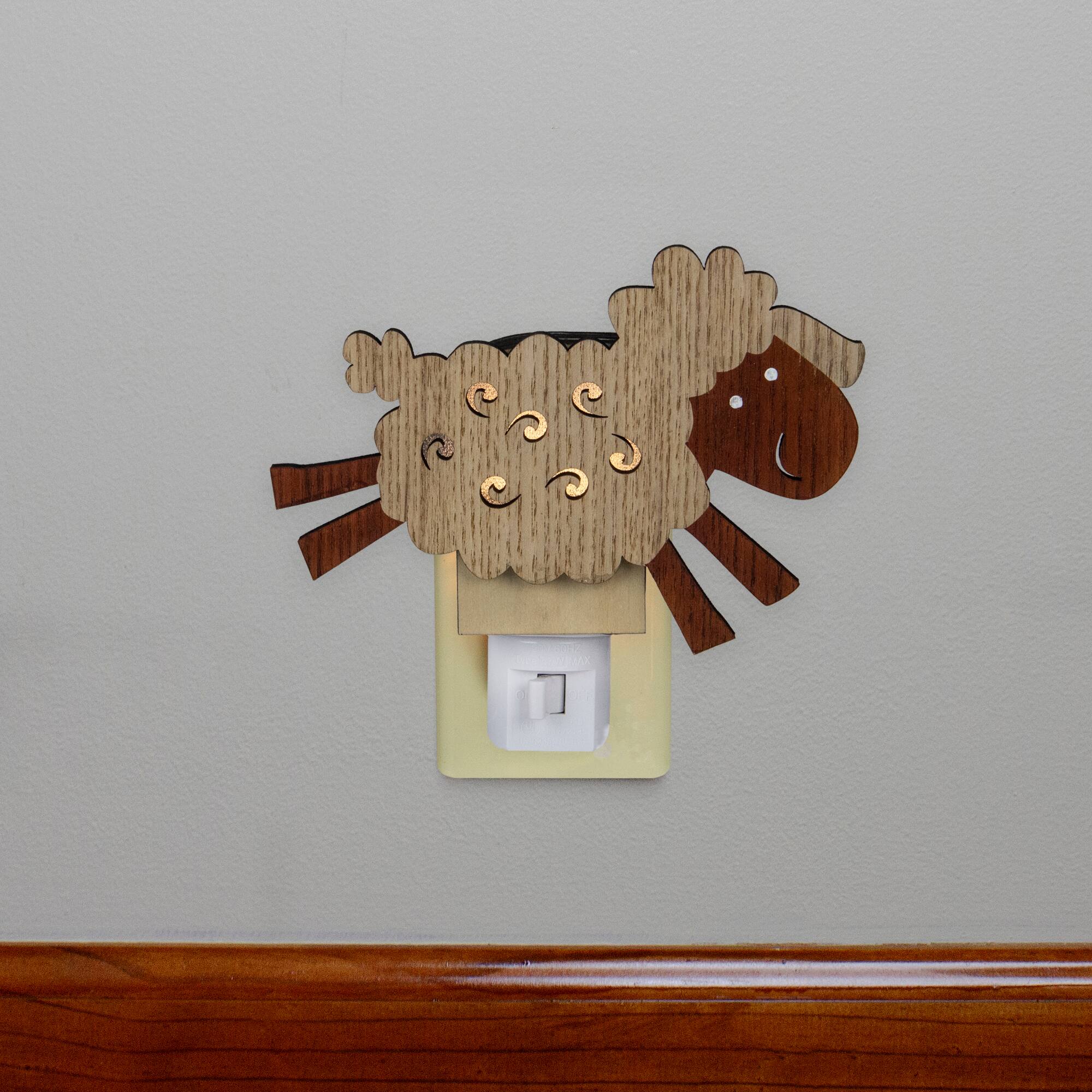 Alt View 1. Roman - 6" Wooden LED Leaping Sheep Night Light - Brown.