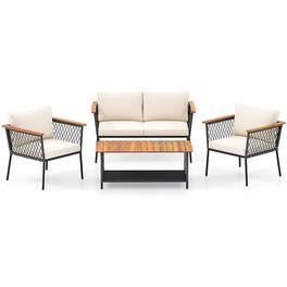 Boyel Living - 4 Piece Patio Rattan Furniture Set with 2-Tier Coffee Table - White