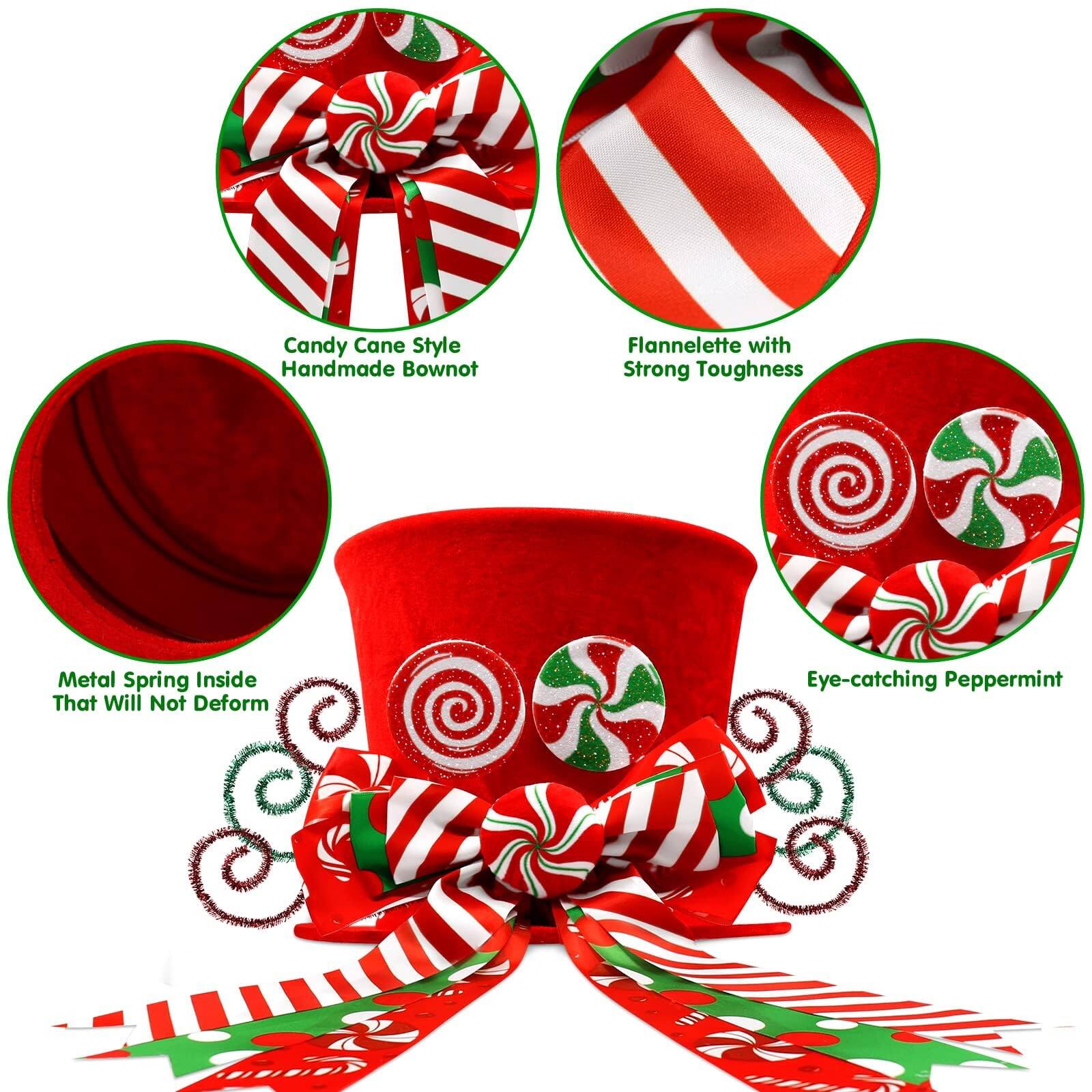 Candy Cane Style Handmade Bownot

Flannelette with Strong Toughness

Metal Spring Inside That Will Not Deform

Eye-catching Peppermint