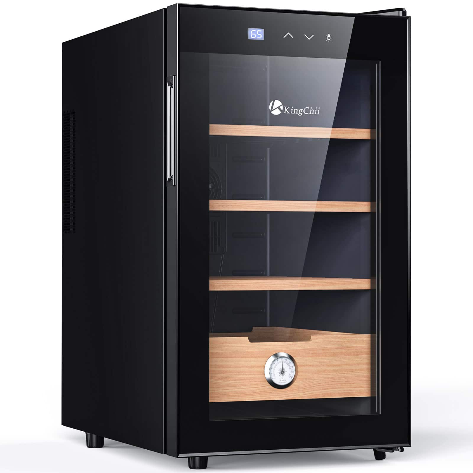 Front. KingChii - 48L Thermoelectric Cigar Humidor with Temperature Control, Spanish Cedar Shelves and Hygrometer(300 Capacity) - Black.
