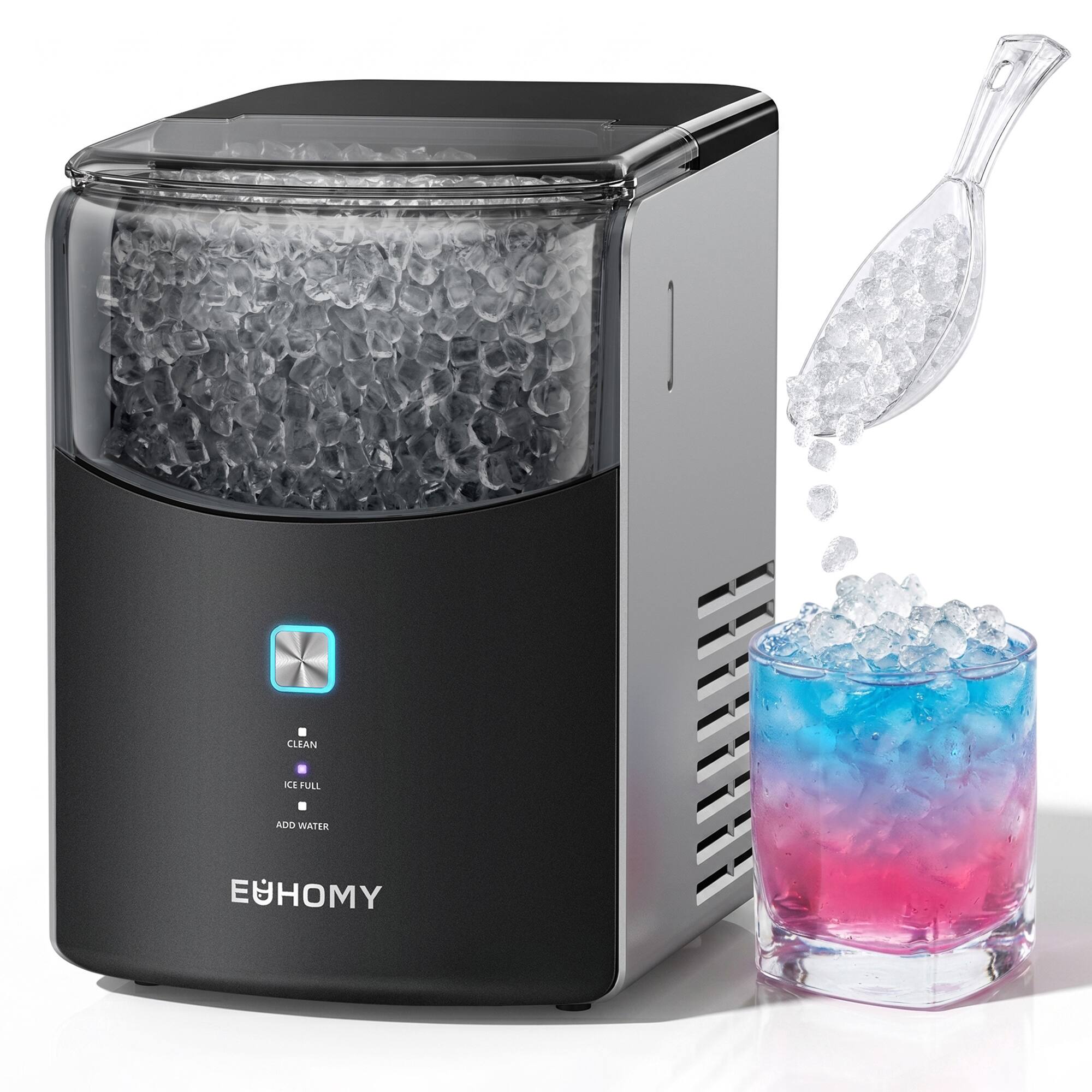 Euhomy - Nugget Ice Maker, Ice Ready in 5 Minutes, 35 Ibs/24H, Dual-layer insulated,Dual-Pump Self-Cleaning,Compact Ice Machine - Black
