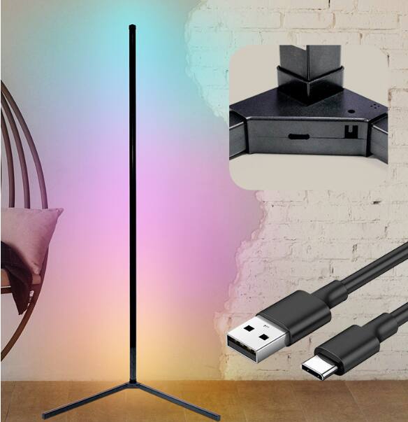 Alt View 1. PRIMEPLUS - Modern 10W LED Corner Floor Lamp with 16 Million DIY Color Changes, APP/Remote Control USB Power, Music Rhythm Follow - Multi.