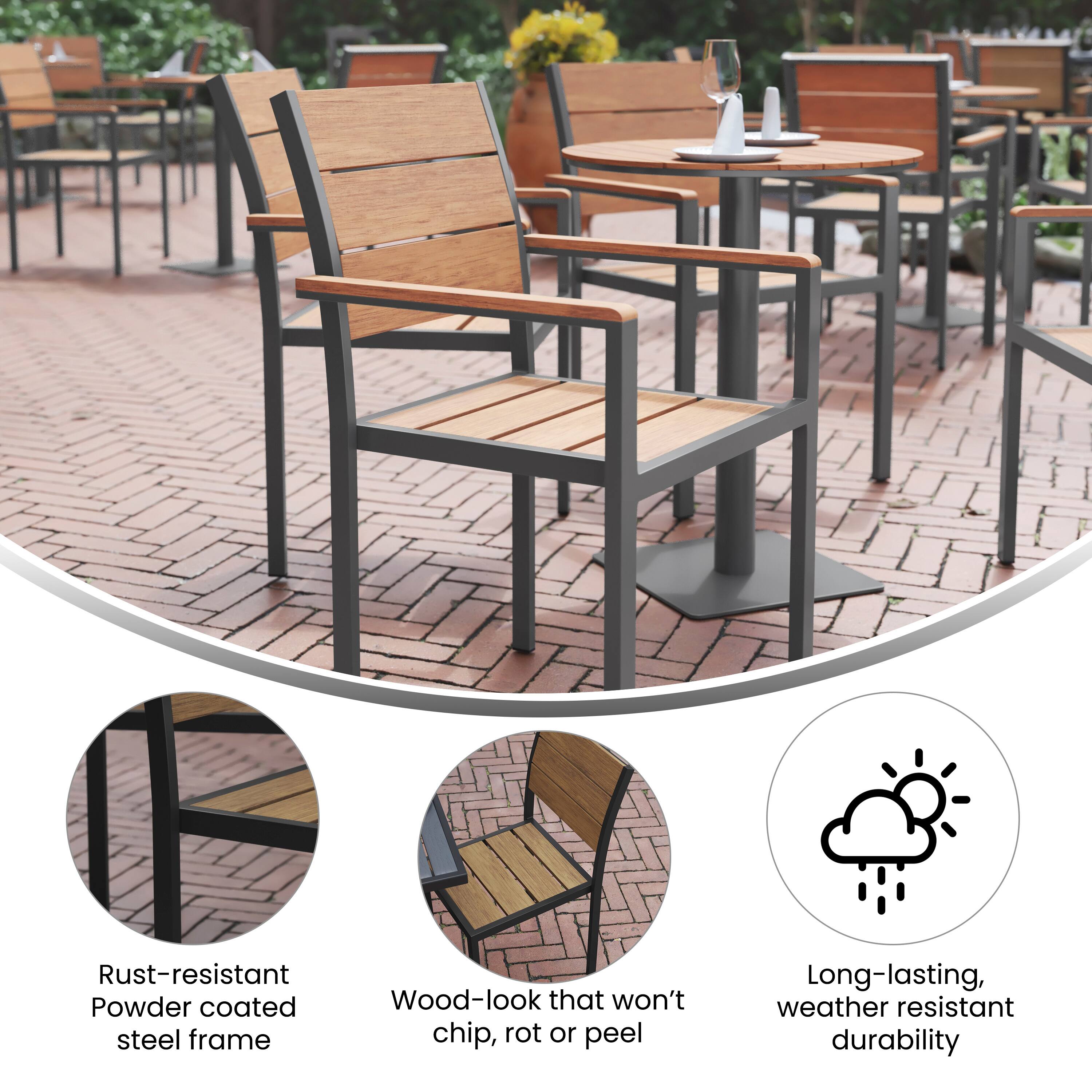 Rust-resistant Powder coated Wood-look that won't chip, rot or peel Long-lasting, weather resistant durability

- Rust-resistant Powder coated steel frame
- Wood-look that won't chip, rot or peel
- Long-lasting, weather resistant durability
