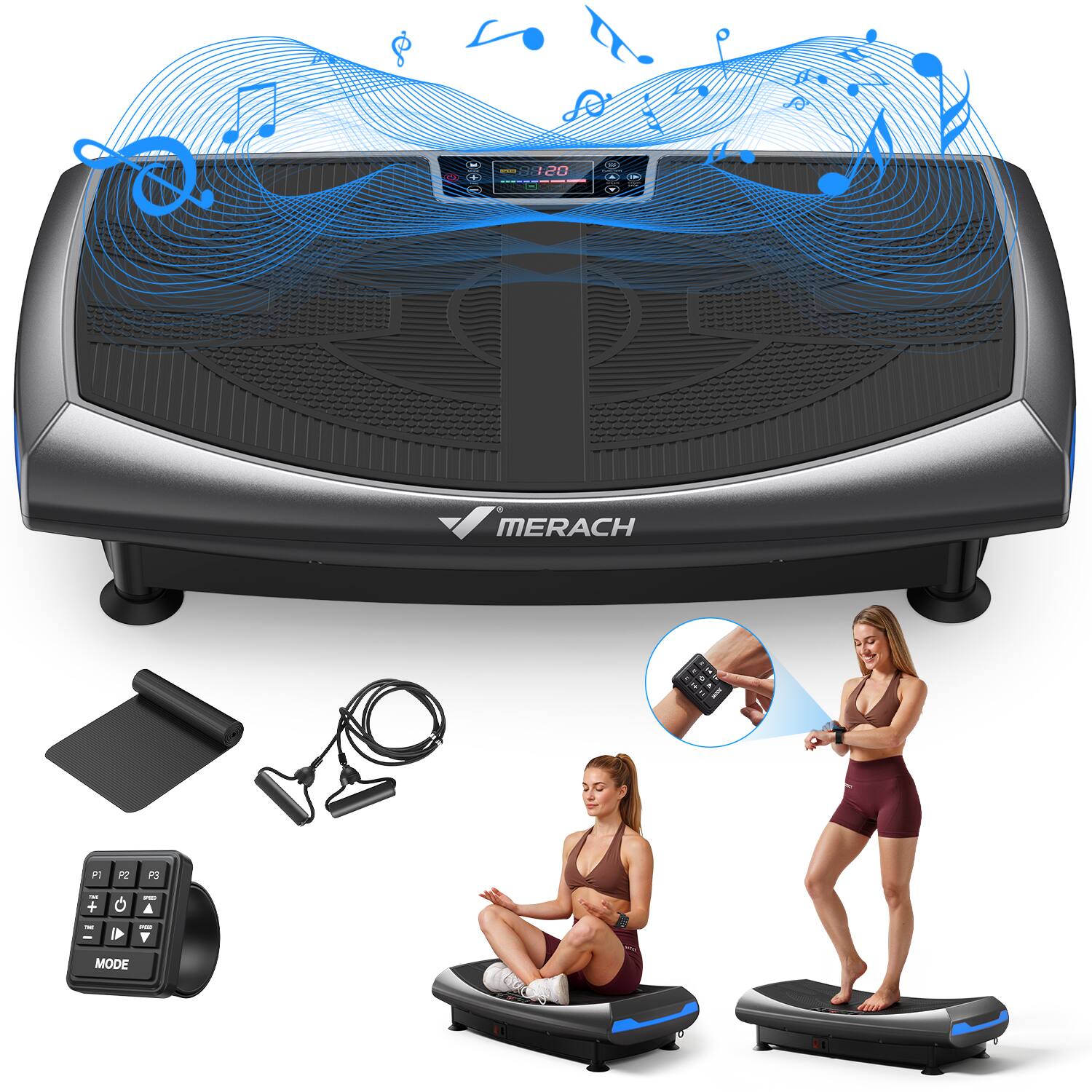 MERACH - Curved 4D Vibration Plate for Muscle Activation 7-in-1 with Glide SwingMassage Whole Body Workout Plate Vibration - Black