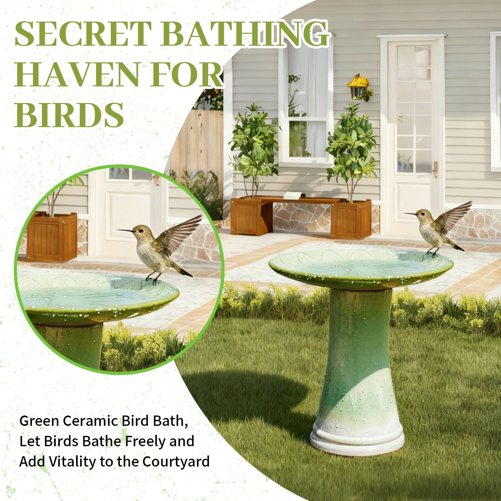 SECRET BATHING HAVEN FOR BIRDS

Green Ceramic Bird Bath, Let Birds Bathe Freely and Add Vitality to the Courtyard