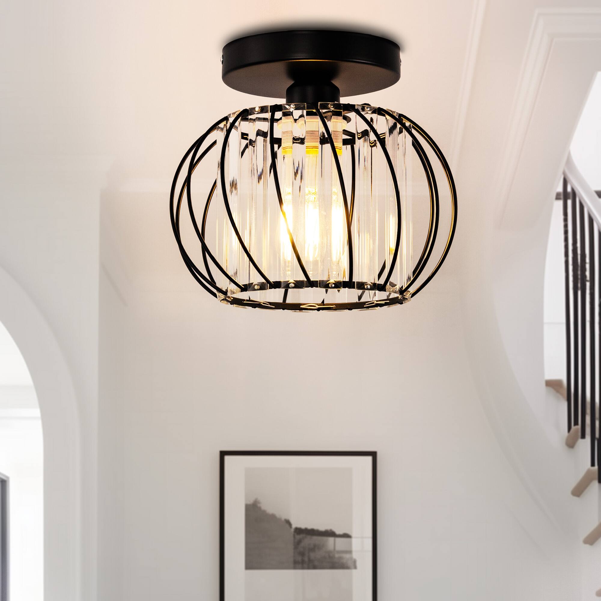 Angle. Jandcase - JANDCASE 1-Light Black Semi-Flush Mount Ceiling Light, E26 Socket, Non-Integrated Bulbs, Modern Design, for Hallway - Black.