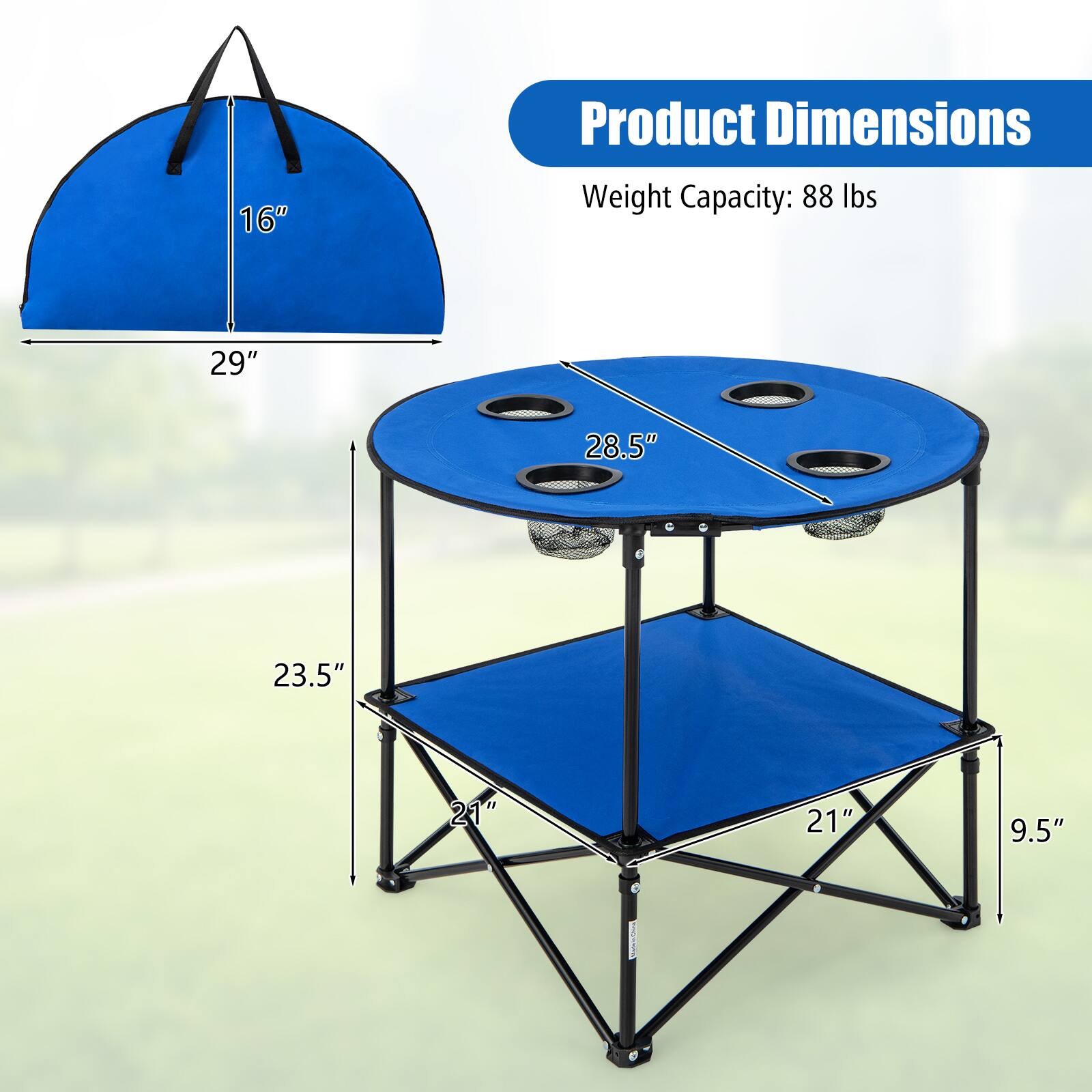Product Dimensions: 16" Weight Capacity: 88 lbs 29" 28.5" 23.5" 21" 21" 9.5"