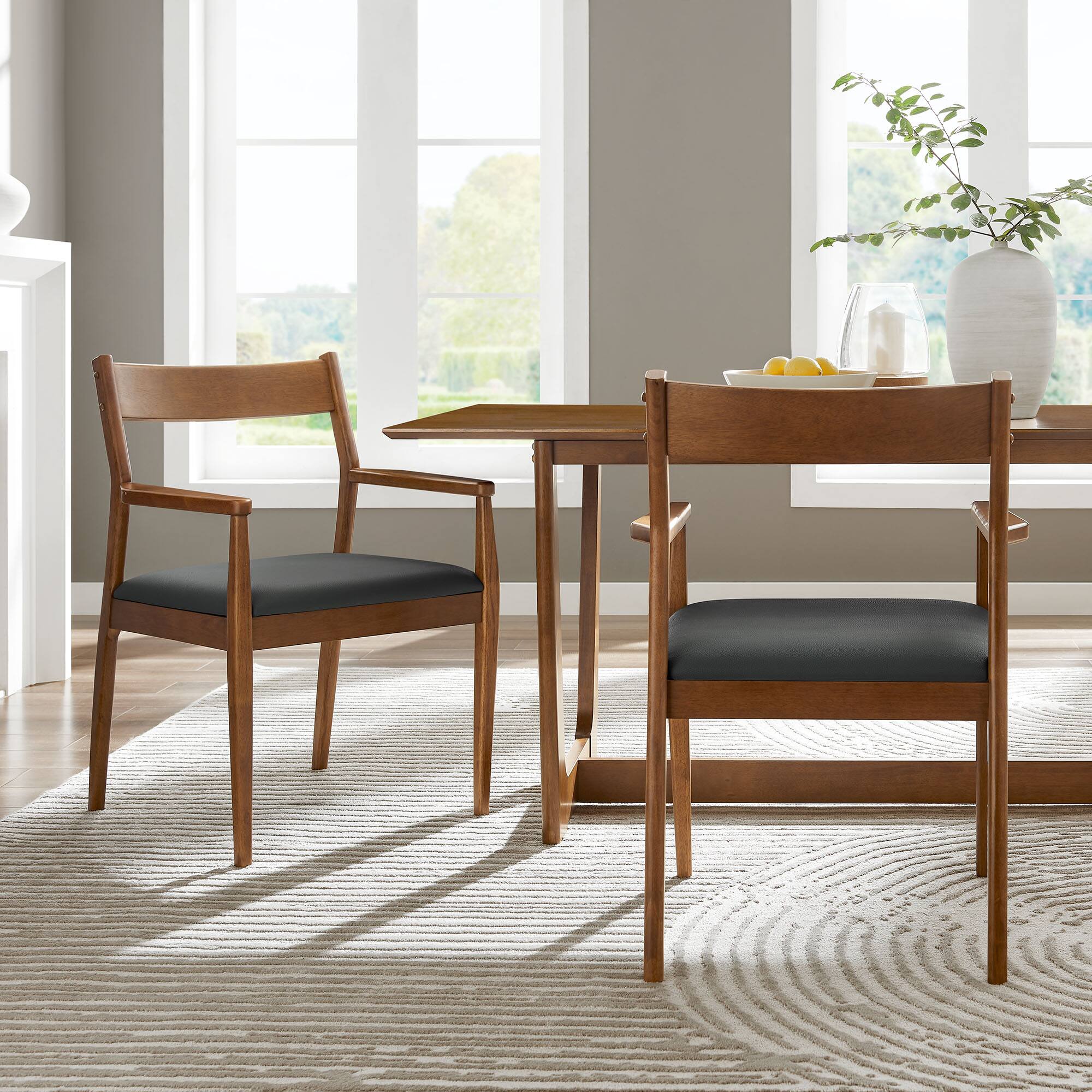 Front. Modway - Solara Dining Armchairs Set of 2 - Walnut Black.