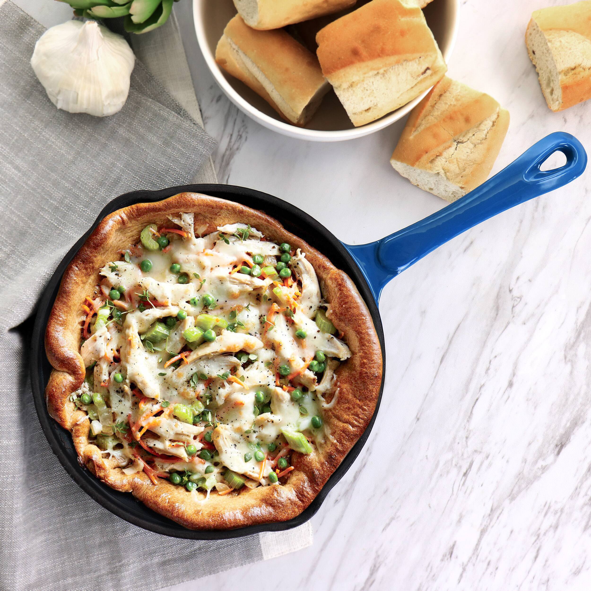 Alt View 6. Mega Chef - MegaChef Enameled Round 8 Inch PreSeasoned Cast Iron Frying Pan in Turquoise - Turquoise.