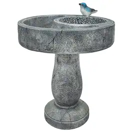 Sunnydaze - Bird Bath with Birdseed Feeder Compartment - 29" - Gray