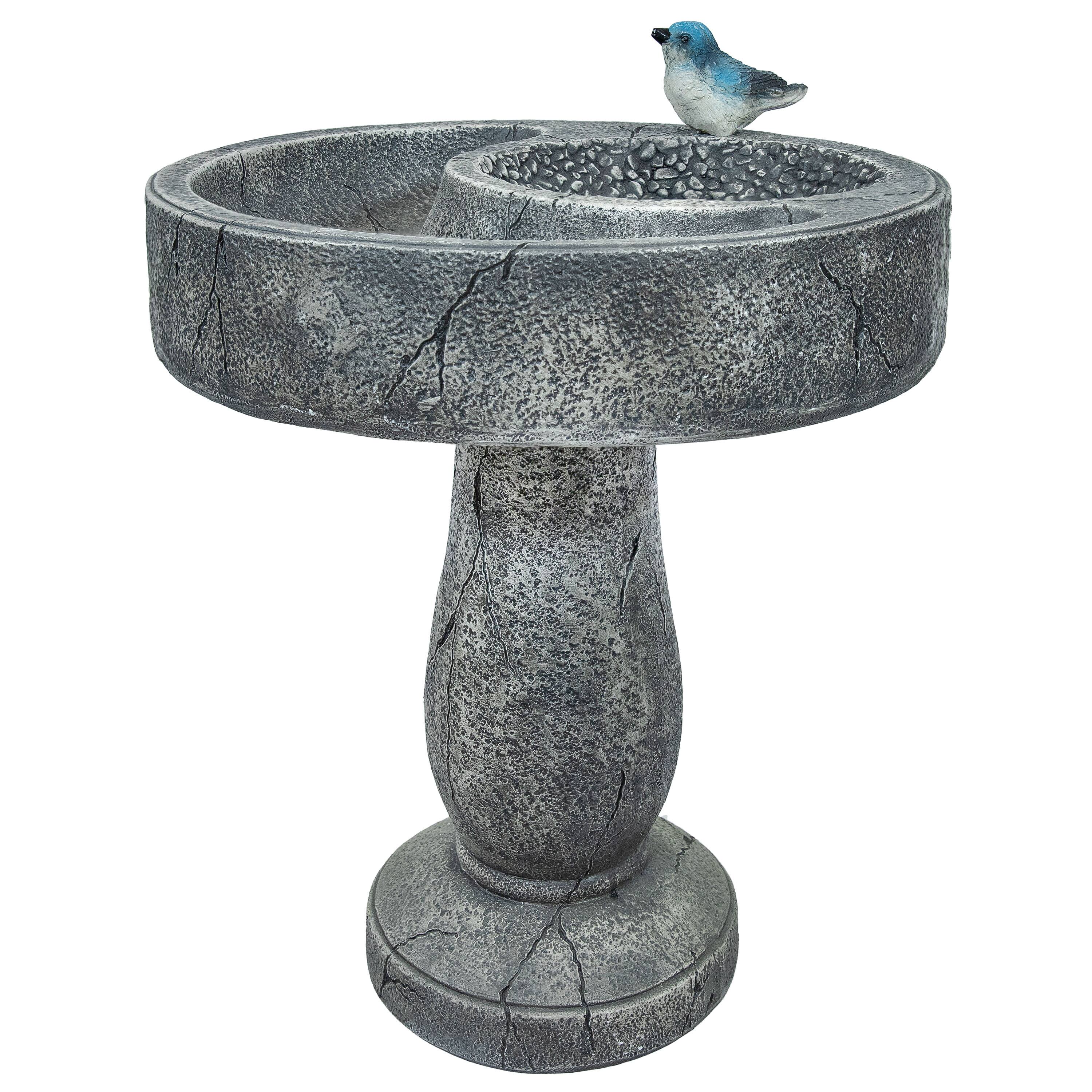 Front. Sunnydaze - Bird Bath with Birdseed Feeder Compartment - 29" - Gray.