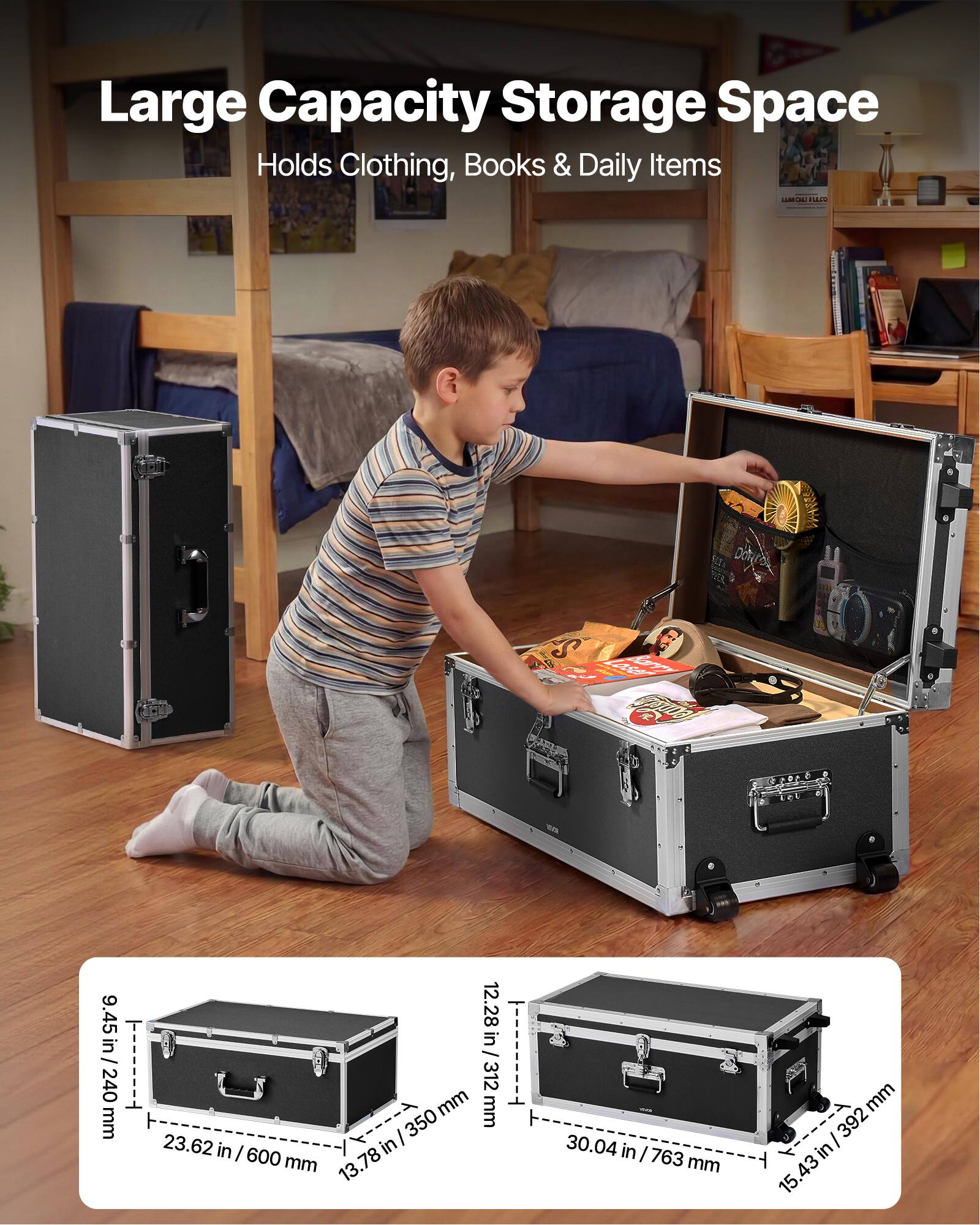 Large Capacity Storage Space  
Holds Clothing, Books & Daily Items  

9.45 in / 240 mm  
12.28 in / 312 mm  
23.62 in / 600 mm  
13.78 in / 350 mm  
30.04 in / 763 mm  
15.43 in / 392 mm