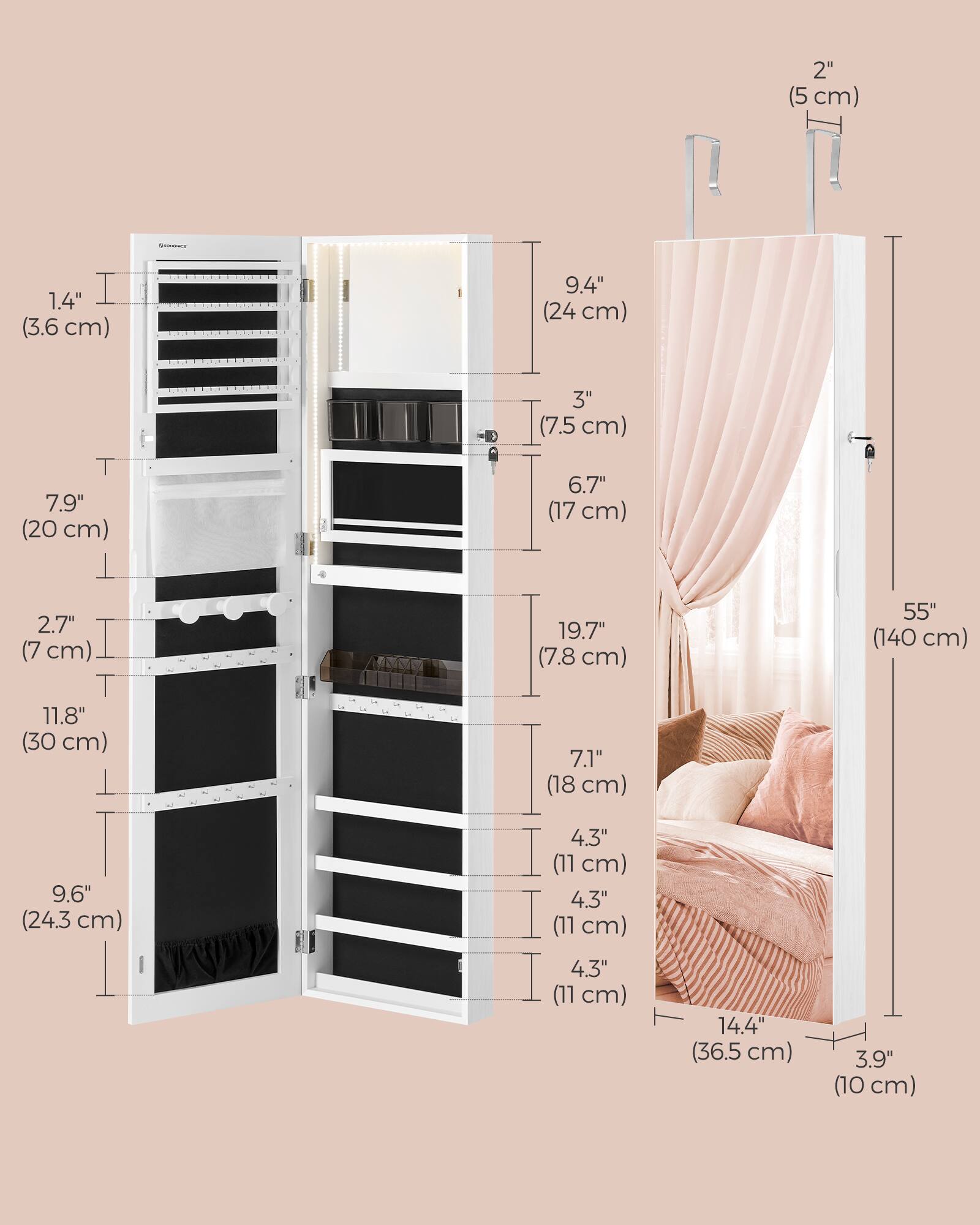2" (5 cm)  
Stombers  
1.4" (3.6 cm)  
9.4" (24 cm)  
7.9" (20 cm)  
3" (7.5 cm)  
6.7" (17 cm)  
2.7" (7 cm)  
19.7" (7.8 cm)  
55" (140 cm)  
11.8" (30 cm)  
7.1" (18 cm)  
9.6" (24.3 cm)  
4.3" (11 cm)  
4.3" (11 cm)  
4.3" (11 cm)  
14.4" (36.5 cm)  
3.9" (10 cm)