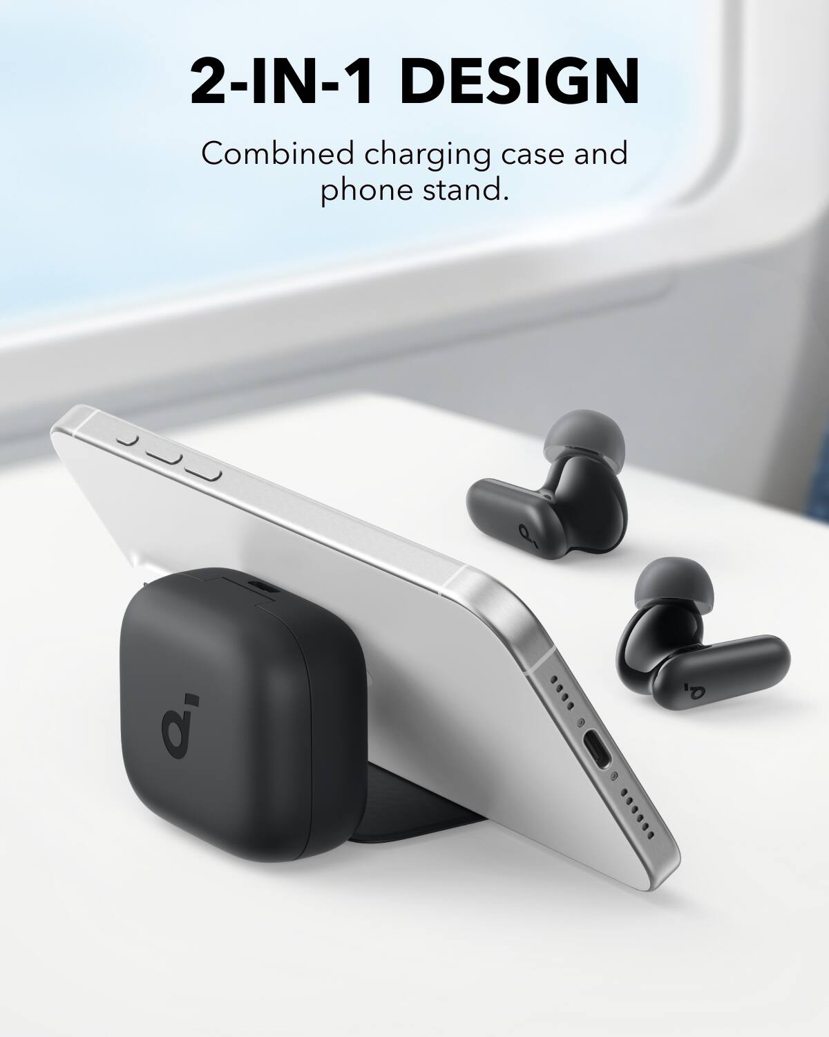2-IN-1 DESIGN  
Combined charging case and phone stand.