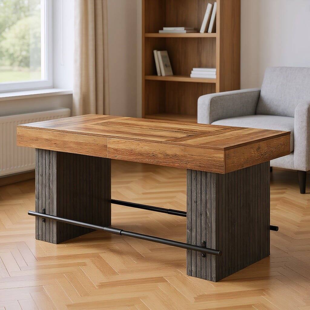 Angle. Kadyn - Kadyn Solid Wood Bar Table, Home Pub Table, Industrial Style Brown Bar Set, Perfect Living Room Accessory, Brown & Black - Brown.