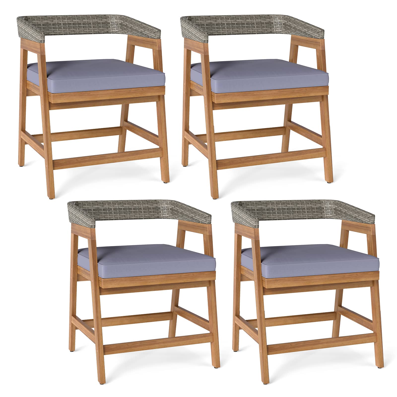 Costway - Patio Chairs Set of 4 Outdoor Acacia Wood Dining Chairs with Cushions for Garden - Gray price history on PriceWatchPro