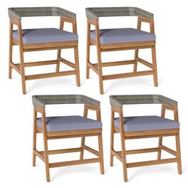 Costway - Patio Chairs Set of 4 Outdoor Acacia Wood Dining Chairs with Cushions for Garden - Gray