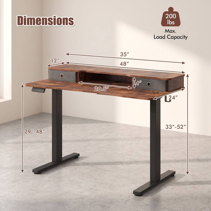 Dimensions: 200 lbs Max. Load Capacity  
12" x 35" x 48"  
20.5" x 14" x 24"  
29"-48"  
33"-52"
