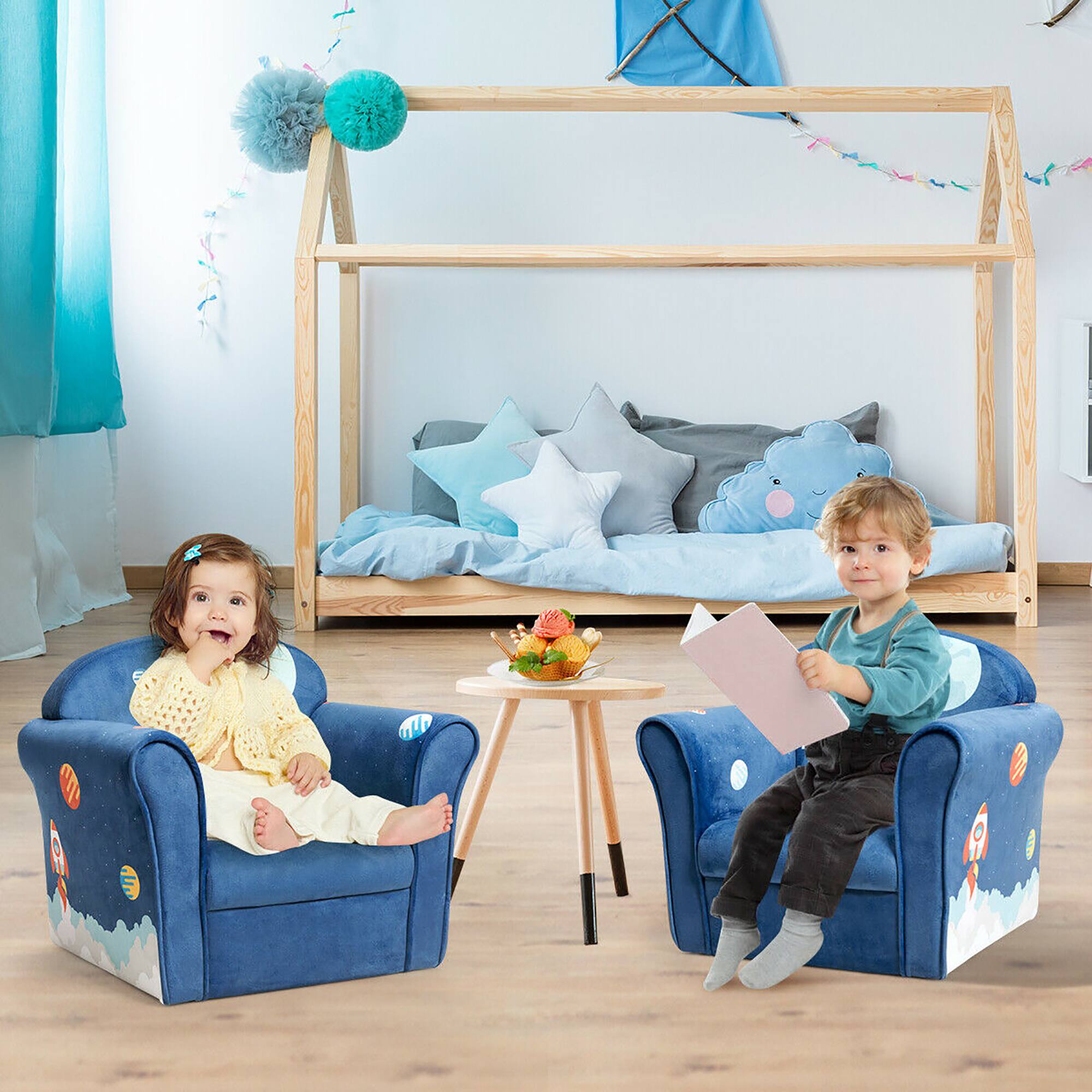 Alt View 4. Costway - Costway Kids Astronaut Sofa Children Armrest Couch Toddler Furniture - Blue.