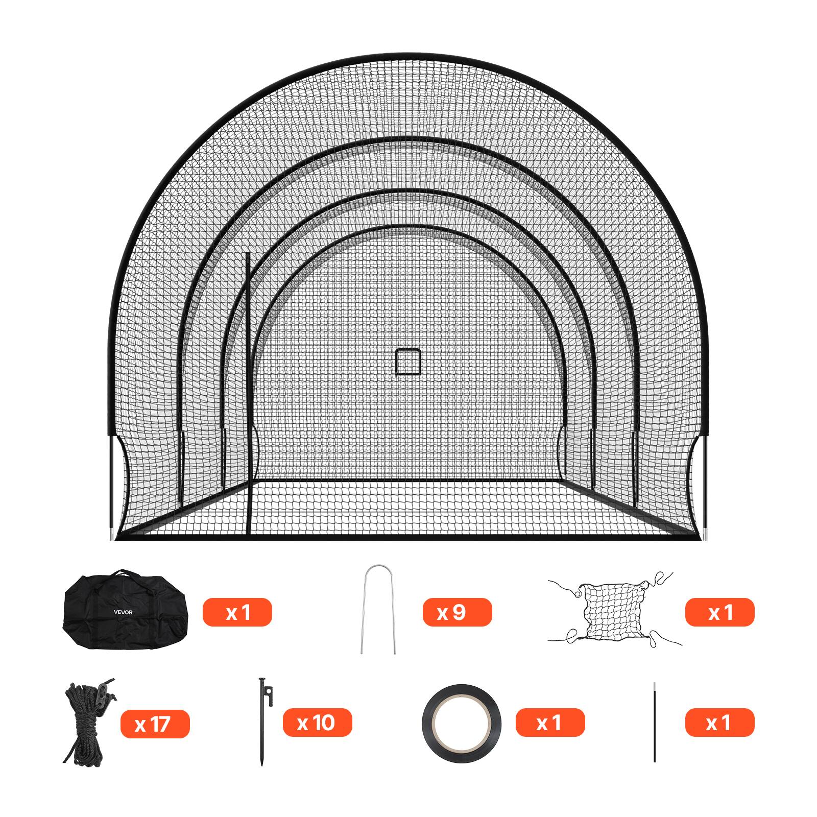 Alt View 5. VEVOR - Baseball Batting Cage, 33.0x12.0x9.8 FT Freestanding Portable Batting Cage, Hitting Cages with 4-Ply Knotless Polyester - Black.