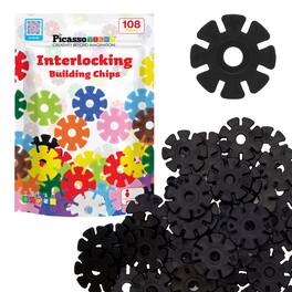 PicassoTiles - 108 PC Black Interlocking Plastic Disc, Building Chip Blocks Toy Set for Kids 3+