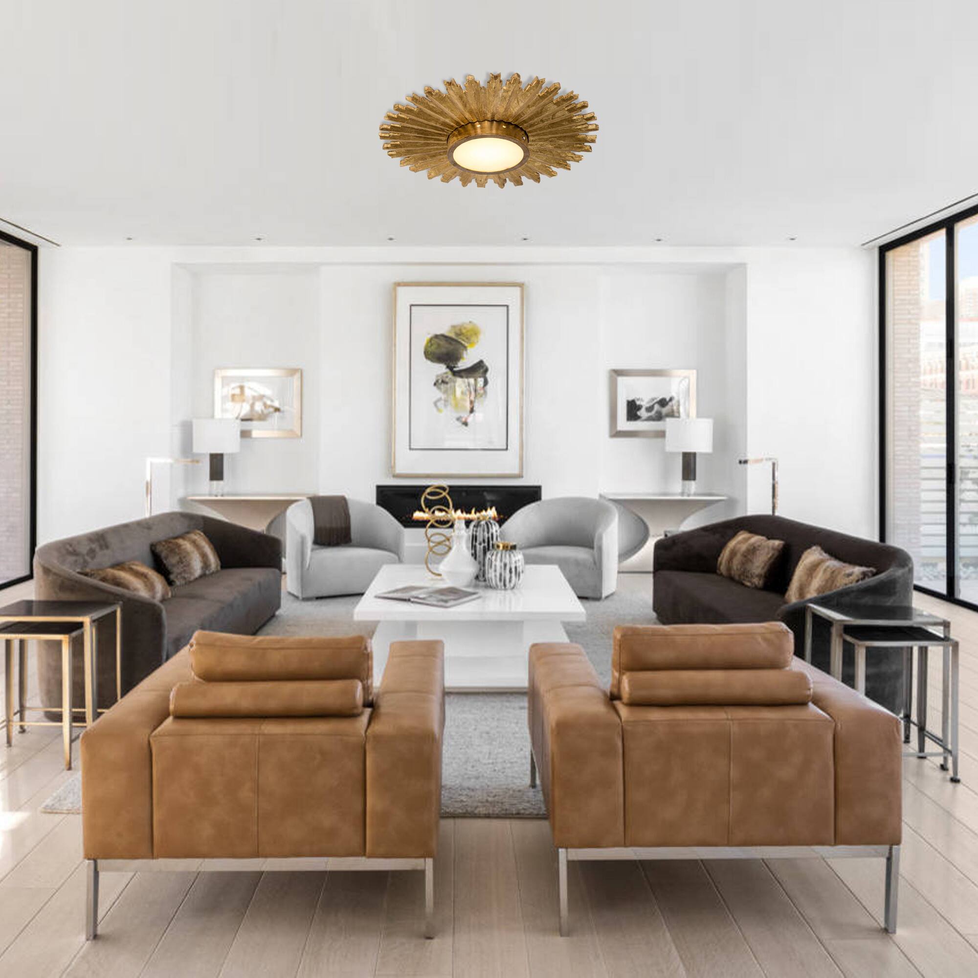 Angle. Parrot Uncle - Golden Sunburst Flush Mount LED Lighting - Gold.