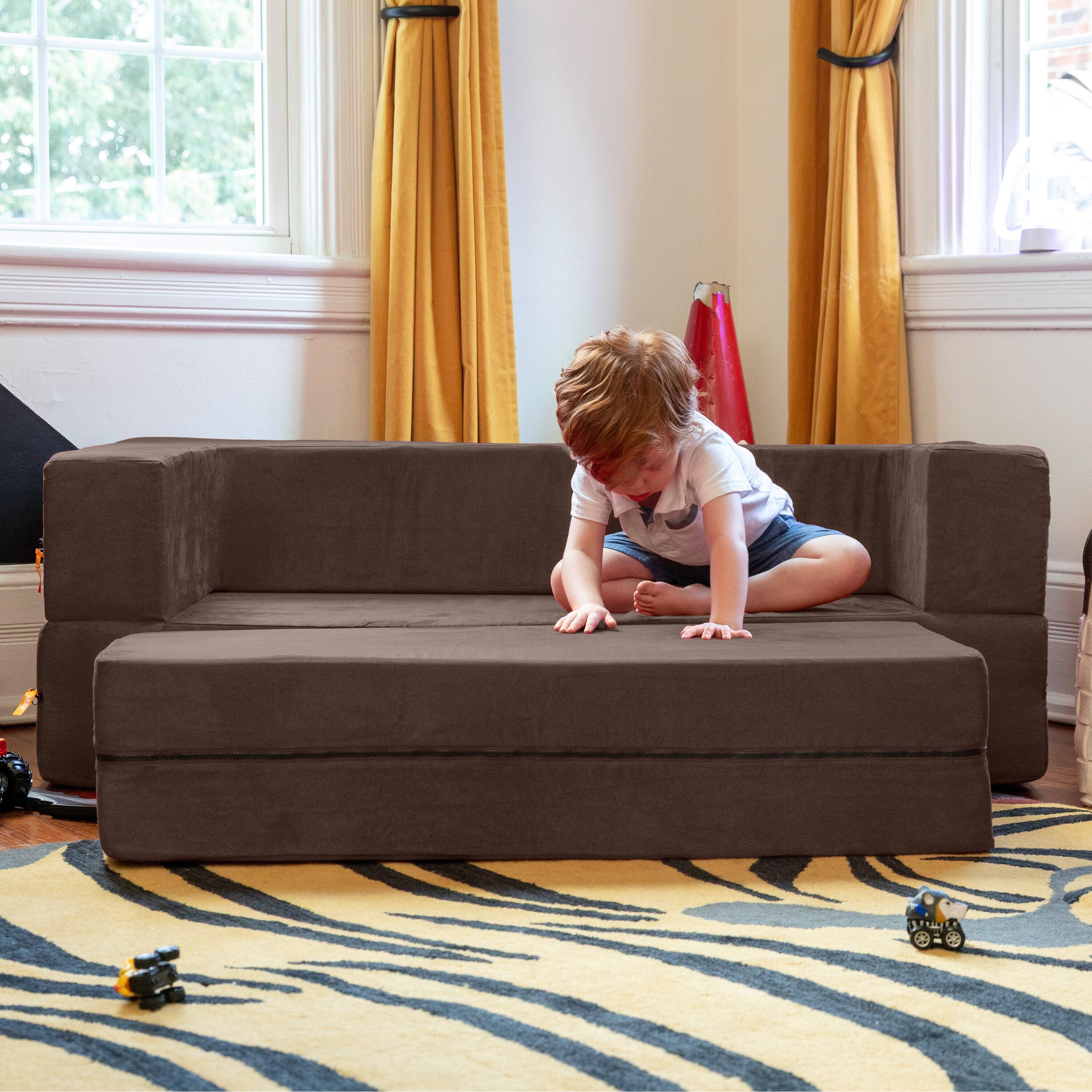 Alt View 4. Jaxx - Jaxx Zipline Kids Sofa & Large Ottoman, 3 in 1 Fold Out Sofa, Big Kids Edition, Chocolate - Chocolate.