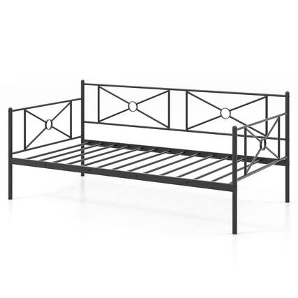 Front. Costway - Costway Twin Metal Daybed Frame with Slats Classic Mattress Foundation Bed Sofa - Black.
