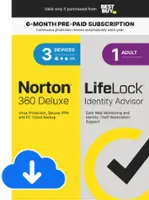 Norton 360 (3 Device) with LifeLock Identity Advisor (1 Adult) Internet Security Software + VPN (6 Month Subscription) - Android, Apple iOS, Mac OS, Windows [Digital] - Front_Zoom