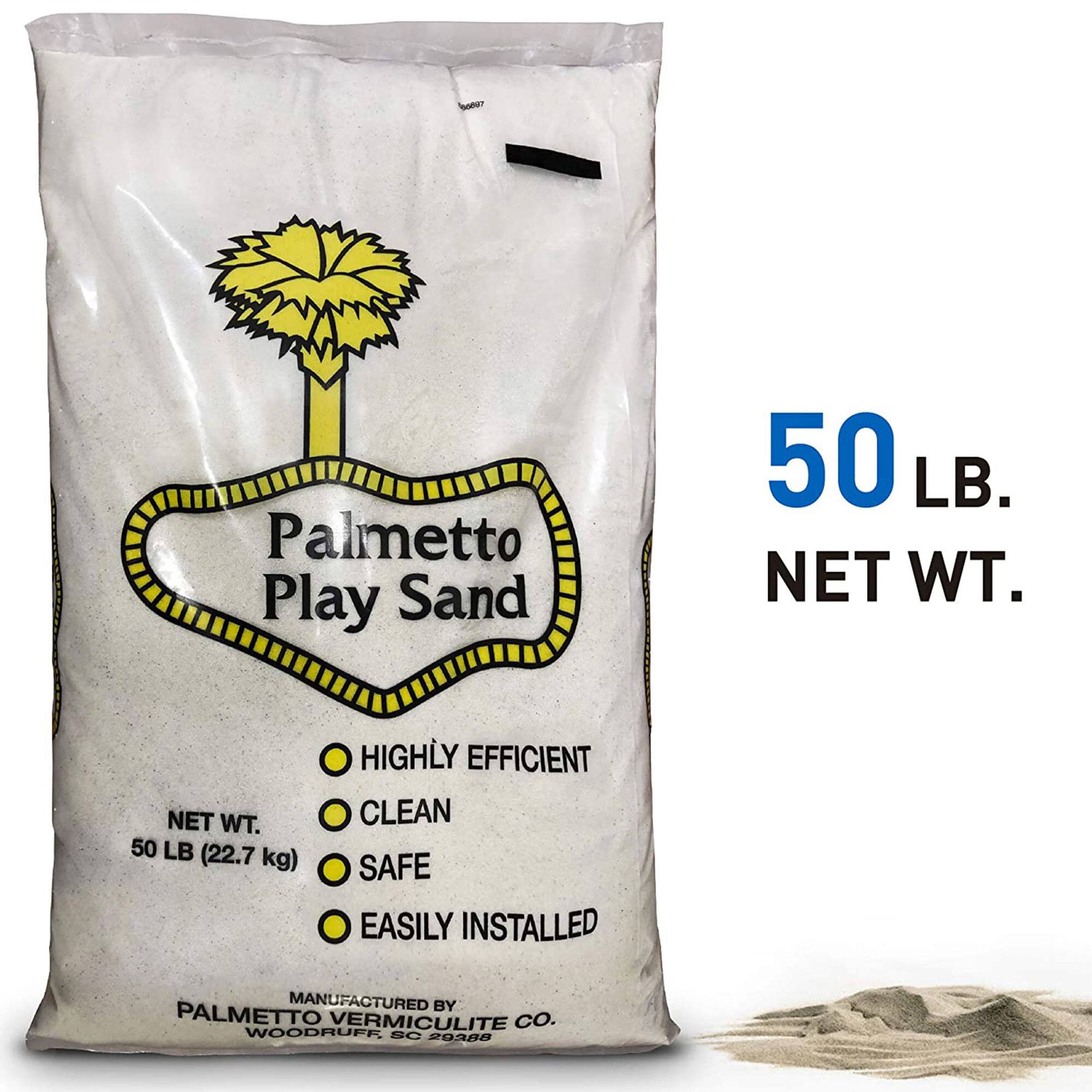 Palmetto Play Sand  
50 LB. NET WT. (22.7 kg)  
HIGHLY EFFICIENT  
CLEAN  
SAFE  
EASILY INSTALLED  
MANUFACTURED BY PALMETTO VERMICULITE CO.  
WOODRUFF, SC 29688