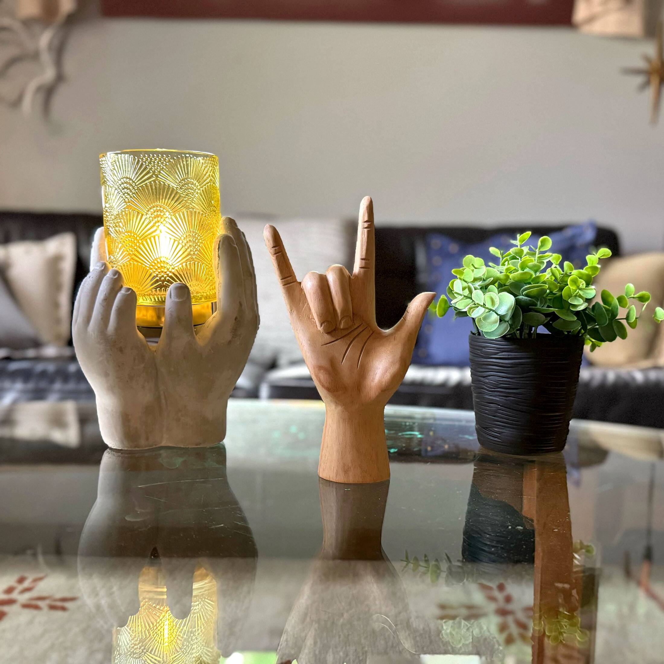 Zeckos Carved Wood ASL I Love You Hand Gesture Statue 8.5 Inch Tabletop ...