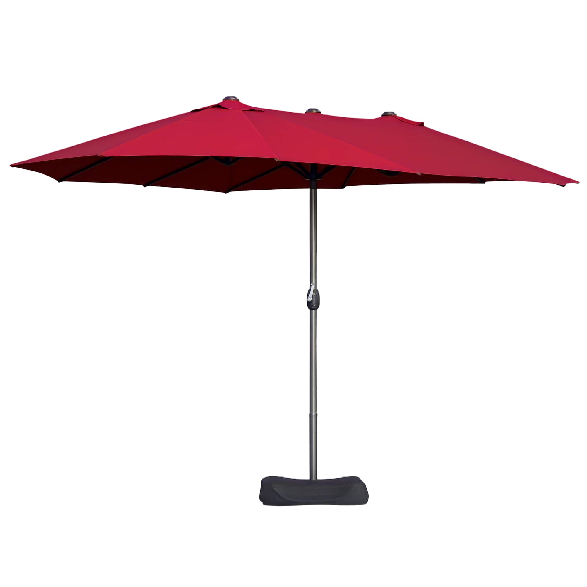 Front. Outsunny - Large Patio Umbrella with Base Included, 15' Steel Rectangular Double Sided Outdoor Umbrella - Wine Red.