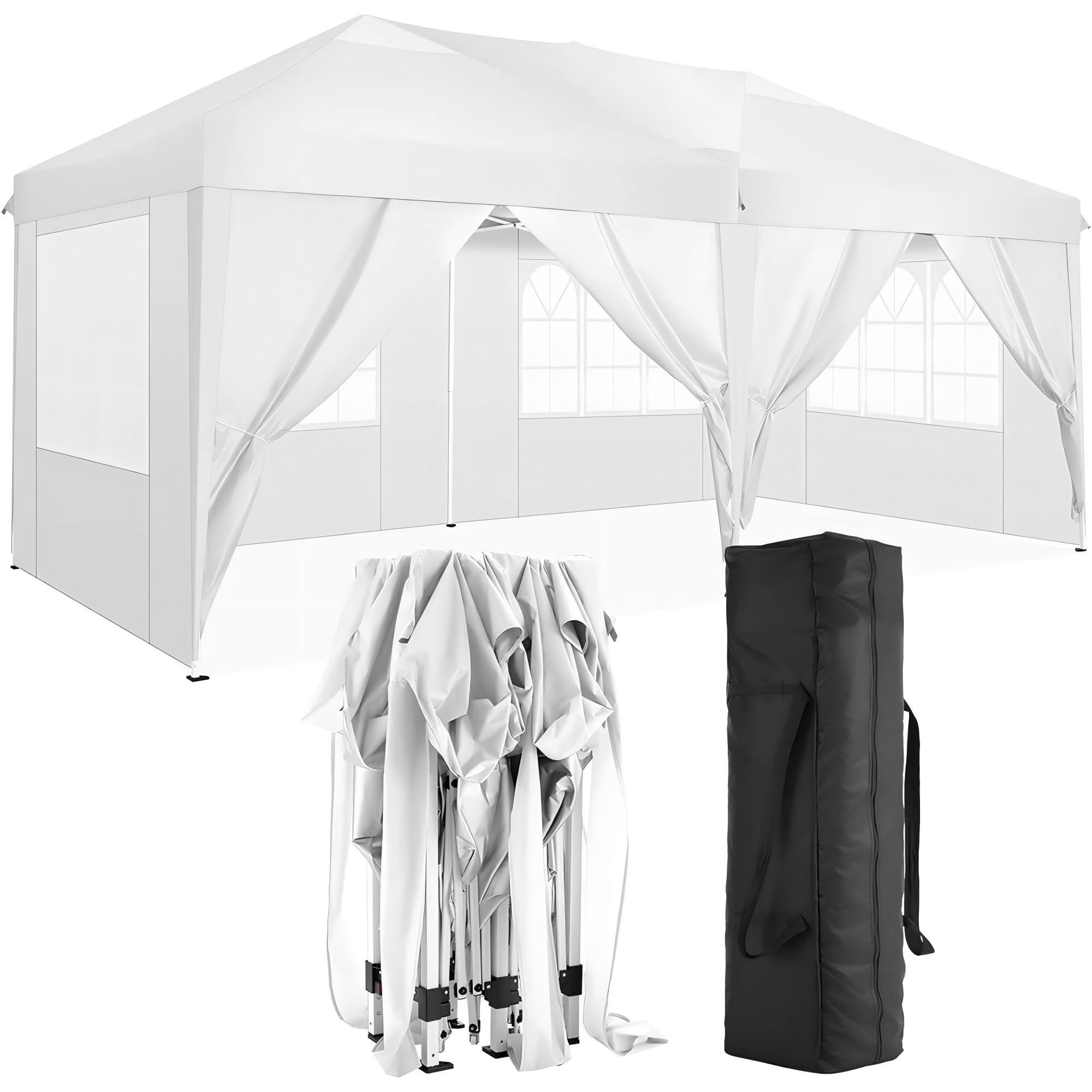 Alt View 8. Ecooso - 10'x20' Folding Canopy with 6 Removable Sidewalls Outdoor Event Shelter UPF 50+ Gazebo Portable Tents， Pop Up Canopy - White.
