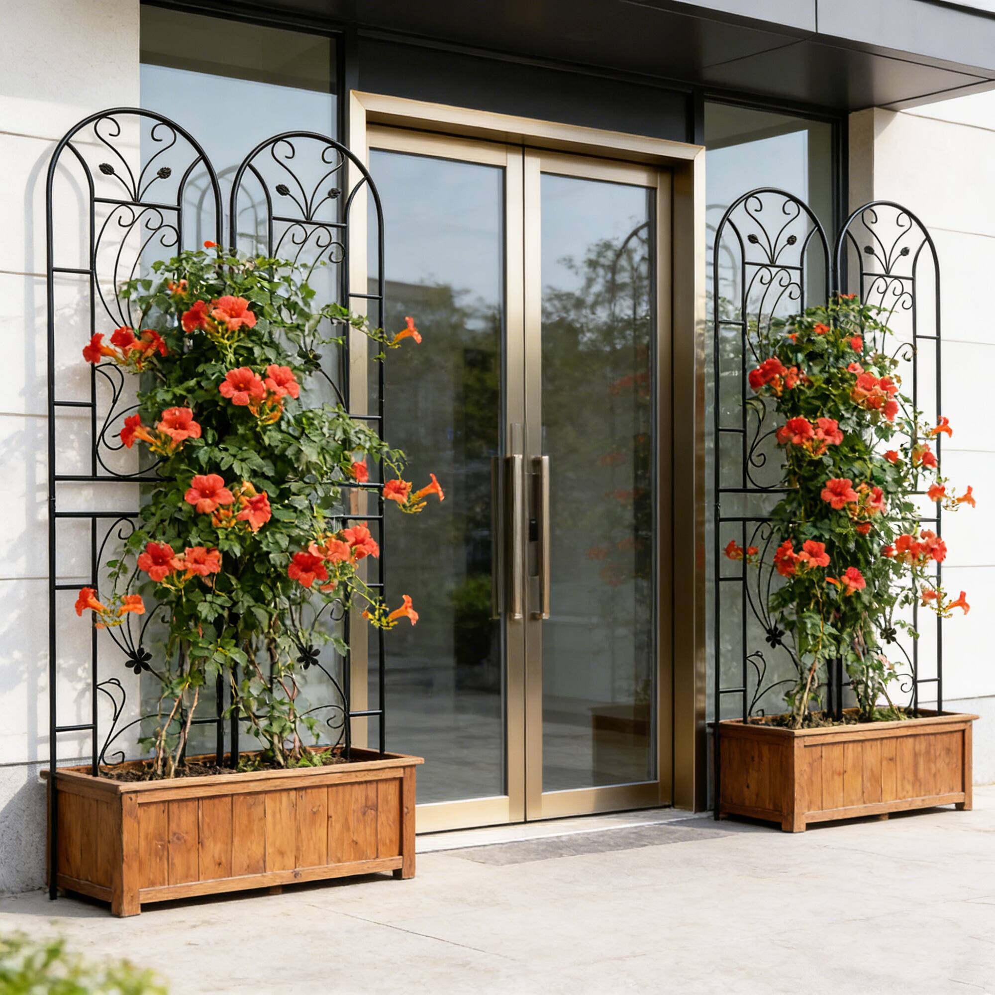 Alt View 2. Loheer - 4 Pack Rustproof Metal Garden Trellis 7.2 ft x 1.6 ft for Climbing Plants Peacock Style.