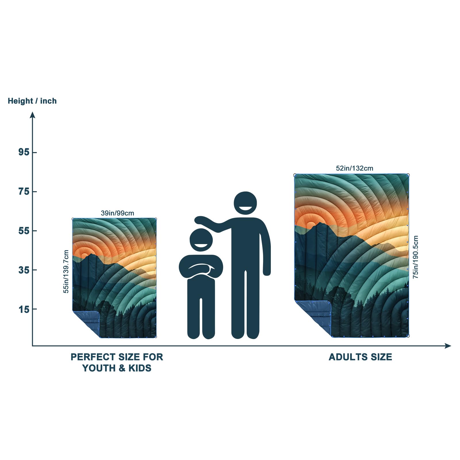 Height / inch

52in/132cm

39in/99cm

55in/139.7cm

75in/190.5cm

PERFECT SIZE FOR YOUTH & KIDS

ADULTS SIZE