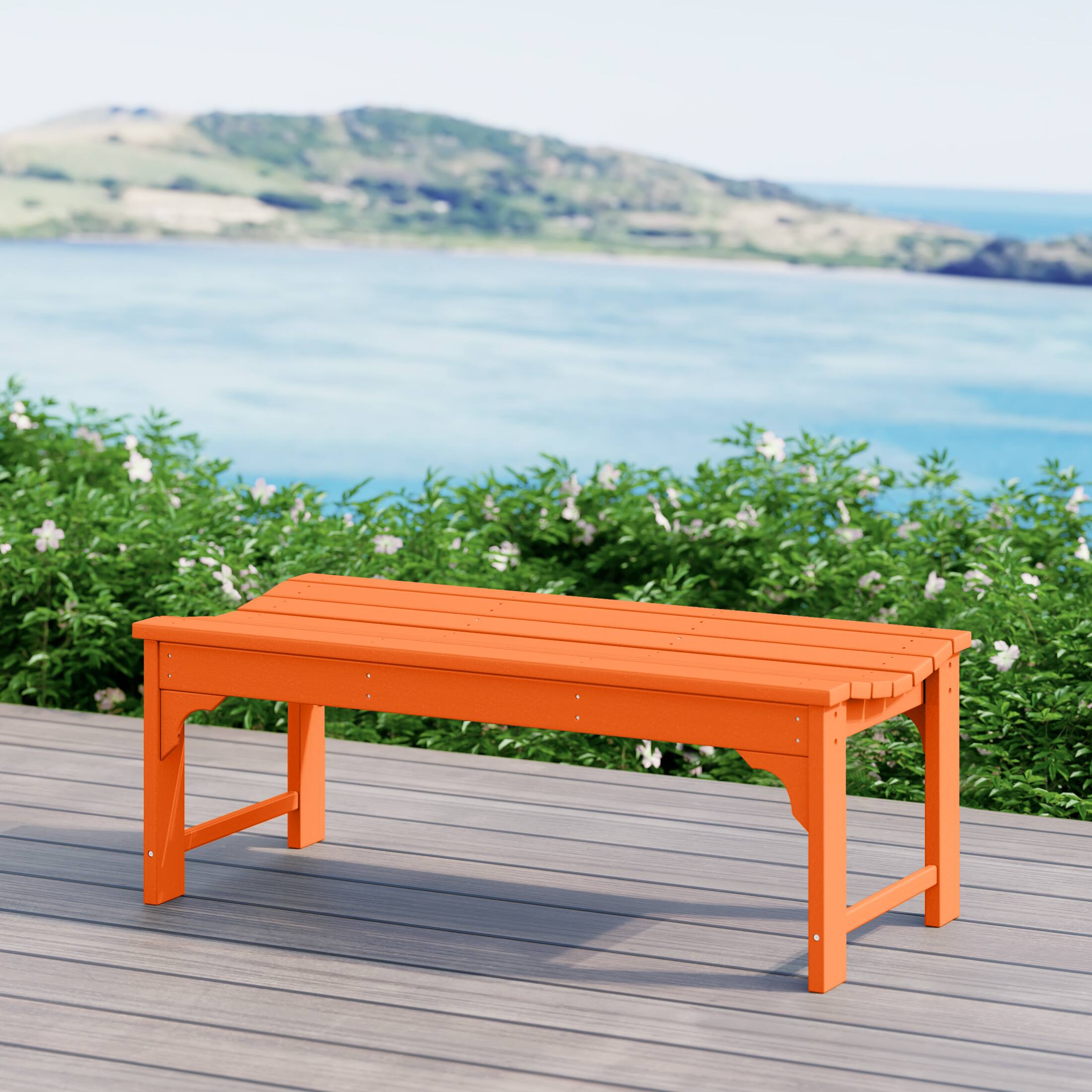 Angle. WestinTrends - WestinTrends Malibu 48" length backless Poly Wood Outdoor / Garden bench - Orange.