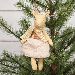 Angle. BreeBe - Cream Dress Reindeer Ornament - Beige, Cream, Pink.