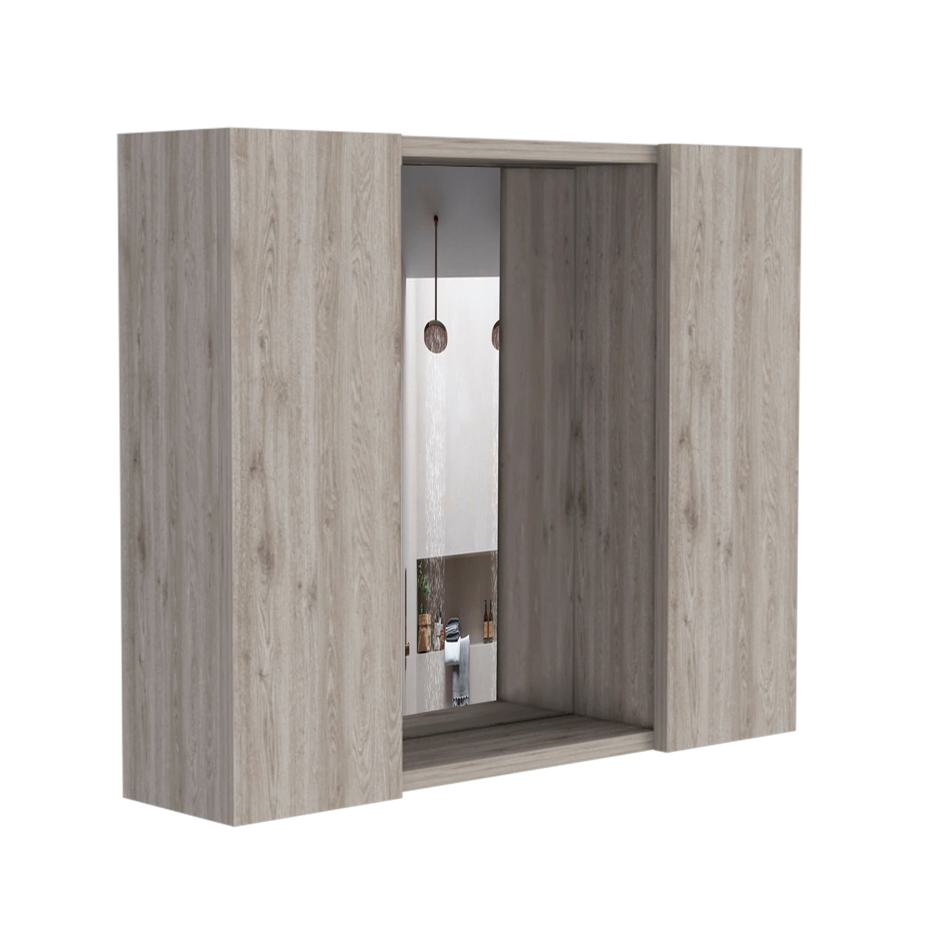 TuHome - Wall-Mount Mirror Medicine Cabinet with Two Doors for Interior Storage - Light Gray
