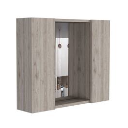 TuHome - Wall-Mount Mirror Medicine Cabinet with Two Doors for Interior Storage - Light Gray