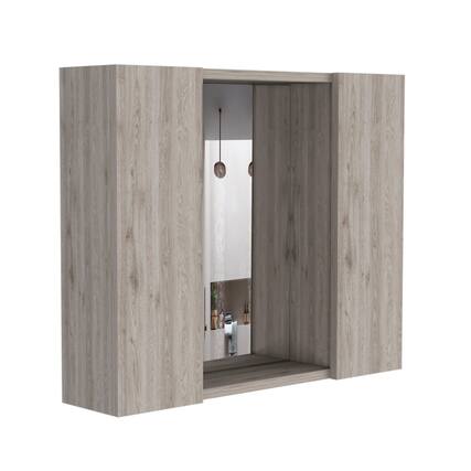 Front. TuHome - Wall-Mount Mirror Medicine Cabinet with Two Doors for Interior Storage - Light Gray.