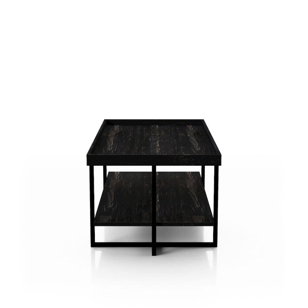 Alt View 2. Furniture of America - Prakers Industrial Wood 1-Shelf Coffee Table in Black - Black.