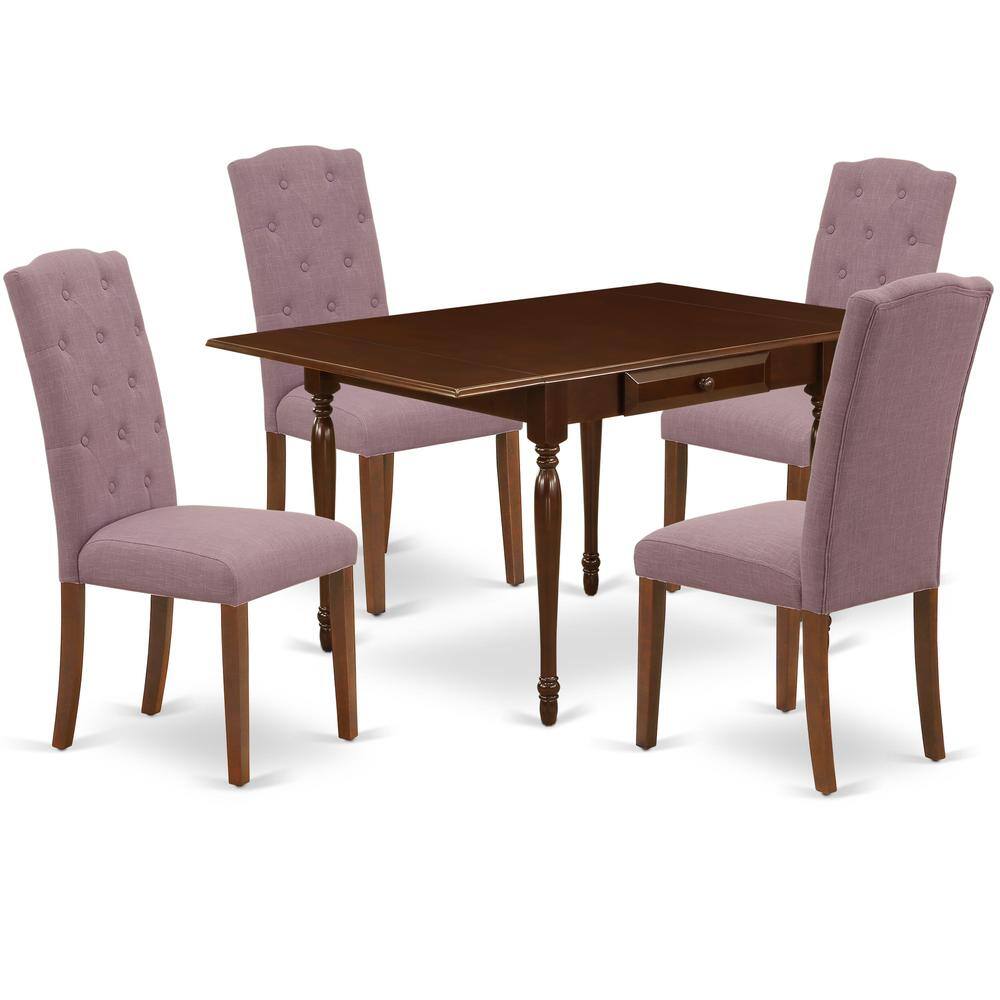 Alt View 3. East West Furniture - 1MZCE5-MAH-10 5Pc Dinette Set Offers a Wood Table and 4 Parsons Dining Chairs with Dahlia Color Linen Fabric, Drop Leaf - Mahogany.