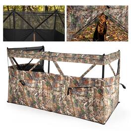 Costway - 360° One-Way See-Through Hunting Blind Panel with Dog Door Carrying Bag - Camouflage