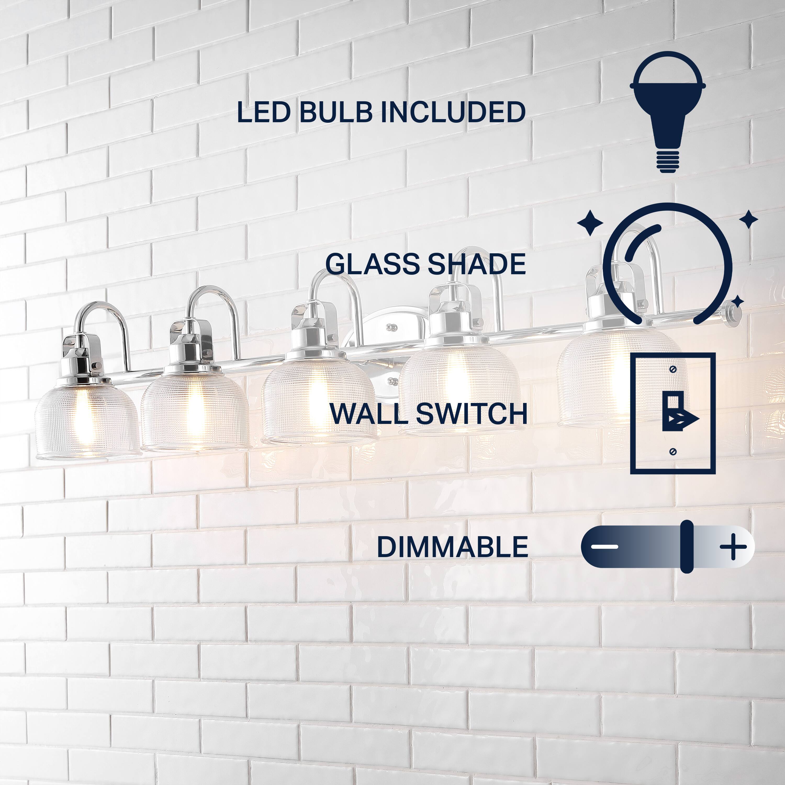 LED BULB INCLUDED  
GLASS SHADE  
WALL SWITCH  
DIMMABLE