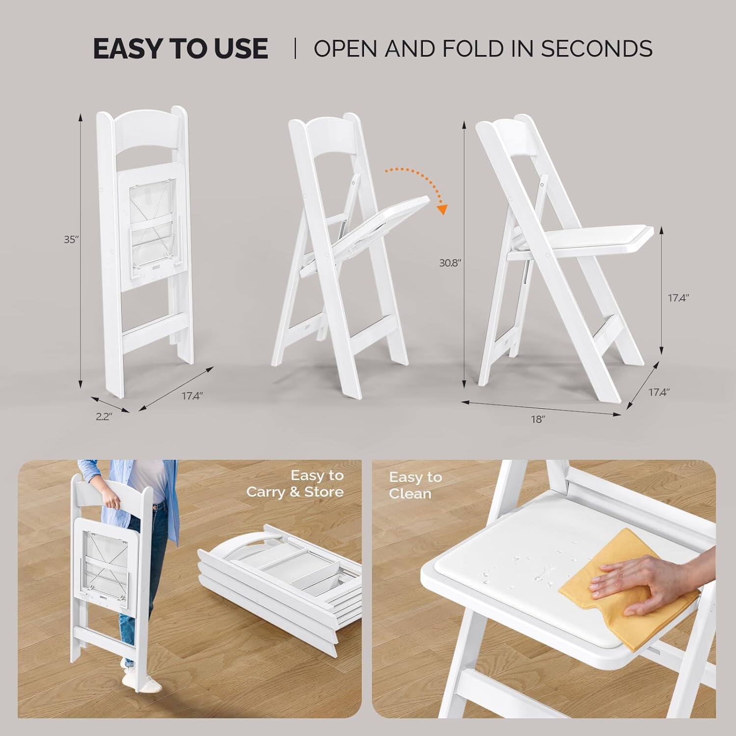 EASY TO USE  
OPEN AND FOLD IN SECONDS

35"  
30.8"  
17.4"  
17.4"  
22"  
18"

Easy to Carry & Store  
Easy to Clean