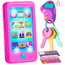 Joyfy - Pretend Play Smart Phone, Keyfob Key Toy and Credit Cards Set, Kids Toddler Cellphone Toys, Toddler Birthday Gifts