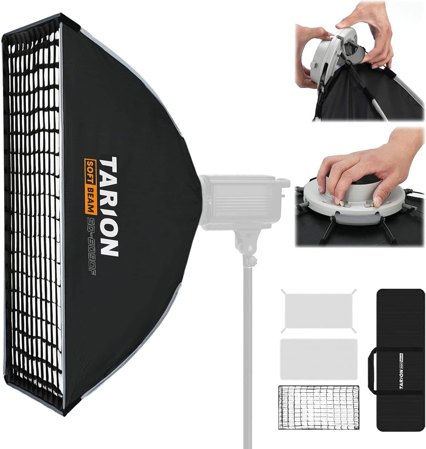 TARION - 23.6"x35.4" Quick Release Strip Softbox Foldable Bowens Mount Softbox with Diffusers/Honeycomb Grid/Carrying Bag