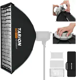 TARION - 23.6"x35.4" Quick Release Strip Softbox Foldable Bowens Mount Softbox with Diffusers/Honeycomb Grid/Carrying Bag